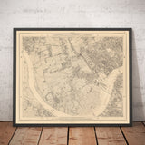 Ancienne carte de West London en 1862 par Edward Stanford - Fulham, Brompton, Battersea, Hammersmith - SW6, SW10, SW15, SW18, SW10, SW11, SW5, W6, W14