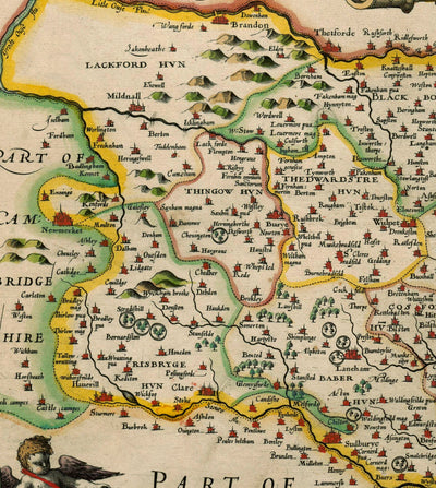 Old Map of Suffolk, 1611 by John Speed - Ipswich, Lowestoft, Bury St Edmunds, Haverhill