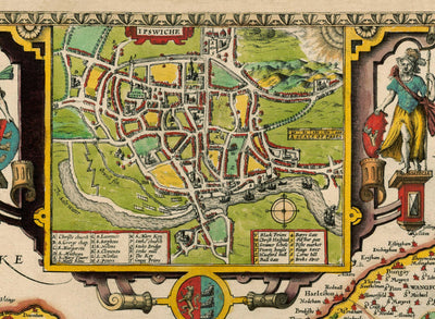 Old Map of Suffolk, 1611 by John Speed - Ipswich, Lowestoft, Bury St Edmunds, Haverhill