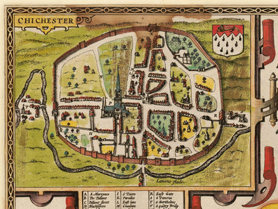 Alte Karte von Sussex im Jahr 1611 von John Speed - Worthing, Crawley, Brighton, Bognor, Eastbourne 
