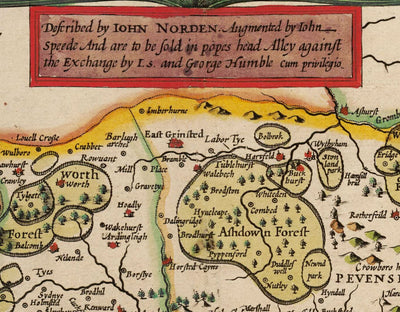 Alte Karte von Sussex im Jahr 1611 von John Speed - Worthing, Crawley, Brighton, Bognor, Eastbourne 
