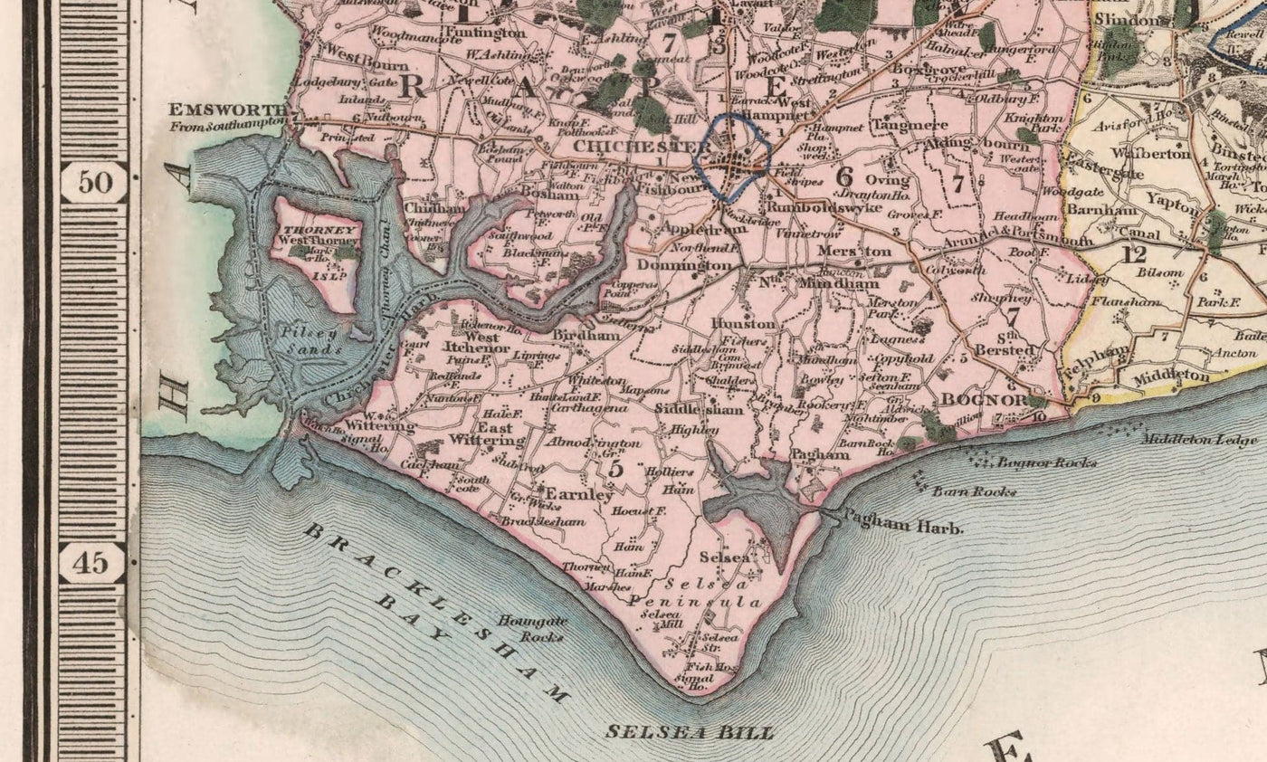 Old Map of Sussex 1829 by Greenwood & Co. - Worthing, Crawley, Brighton, Bognor, Eastbourne