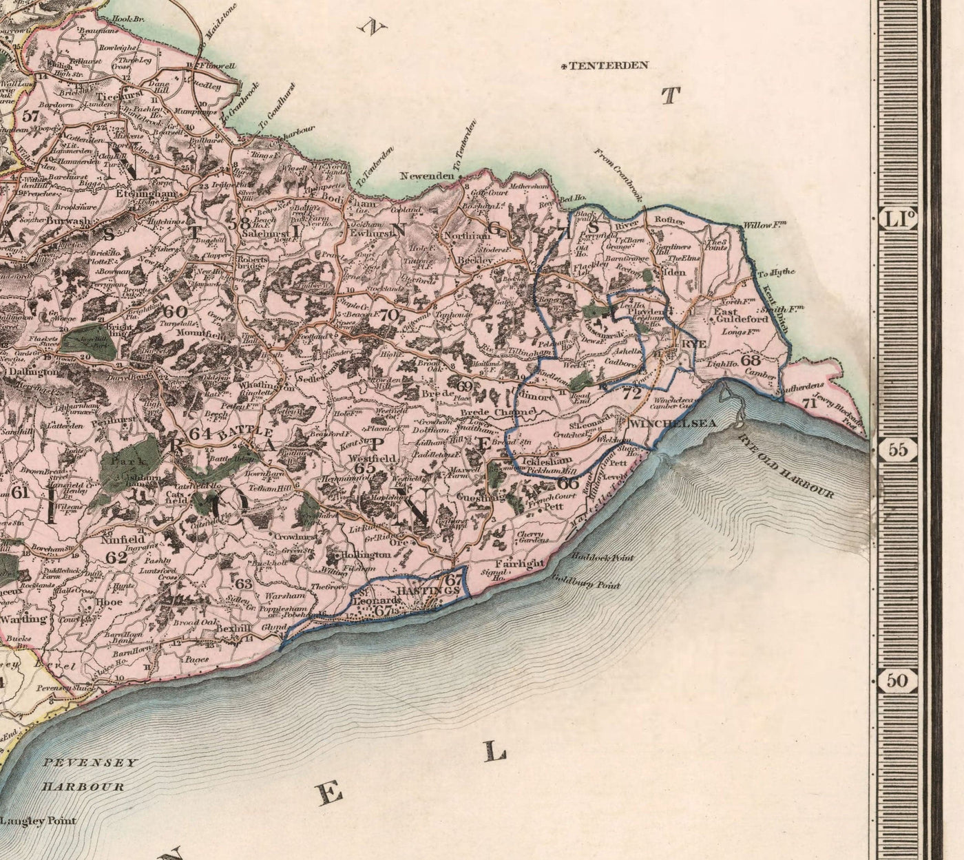 Old Map of Sussex 1829 by Greenwood & Co. - Worthing, Crawley, Brighton, Bognor, Eastbourne