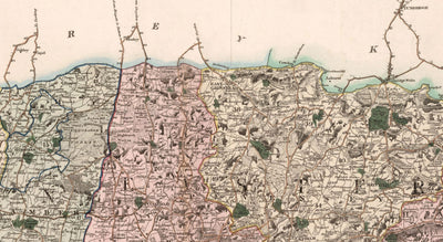Old Map of Sussex 1829 by Greenwood & Co. - Worthing, Crawley, Brighton, Bognor, Eastbourne
