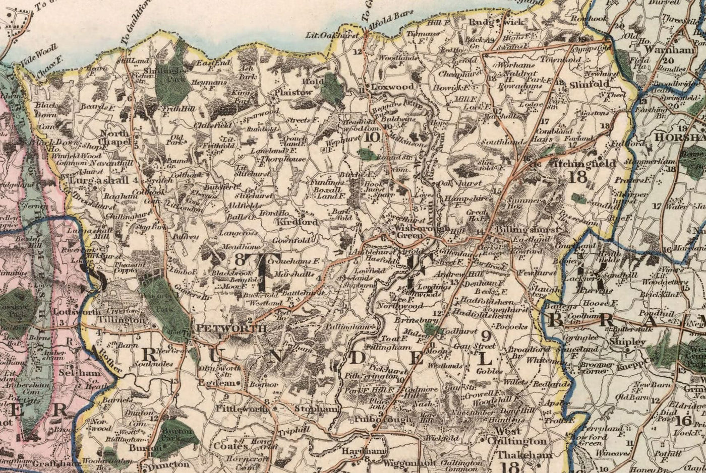 Old Map of Sussex 1829 by Greenwood & Co. - Worthing, Crawley, Brighton, Bognor, Eastbourne