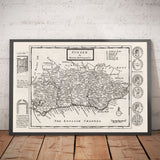 Ancienne carte de Sussex 1724, par Herman Moll - Worthing, Crawley, Brighton, Bognor, Eastbourne