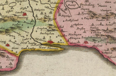 Old Map of Sussex in 1665 by Joan Blaeu - East, West, Mid Sussex, Worthing, Crawley, Brighton, Bognor, Eastbourne