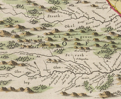 Antiguo mapa de Sutherland en 1665 por Joan Blaeu - Dornoch, Tain, Brora, Skelbo, Helmsdale