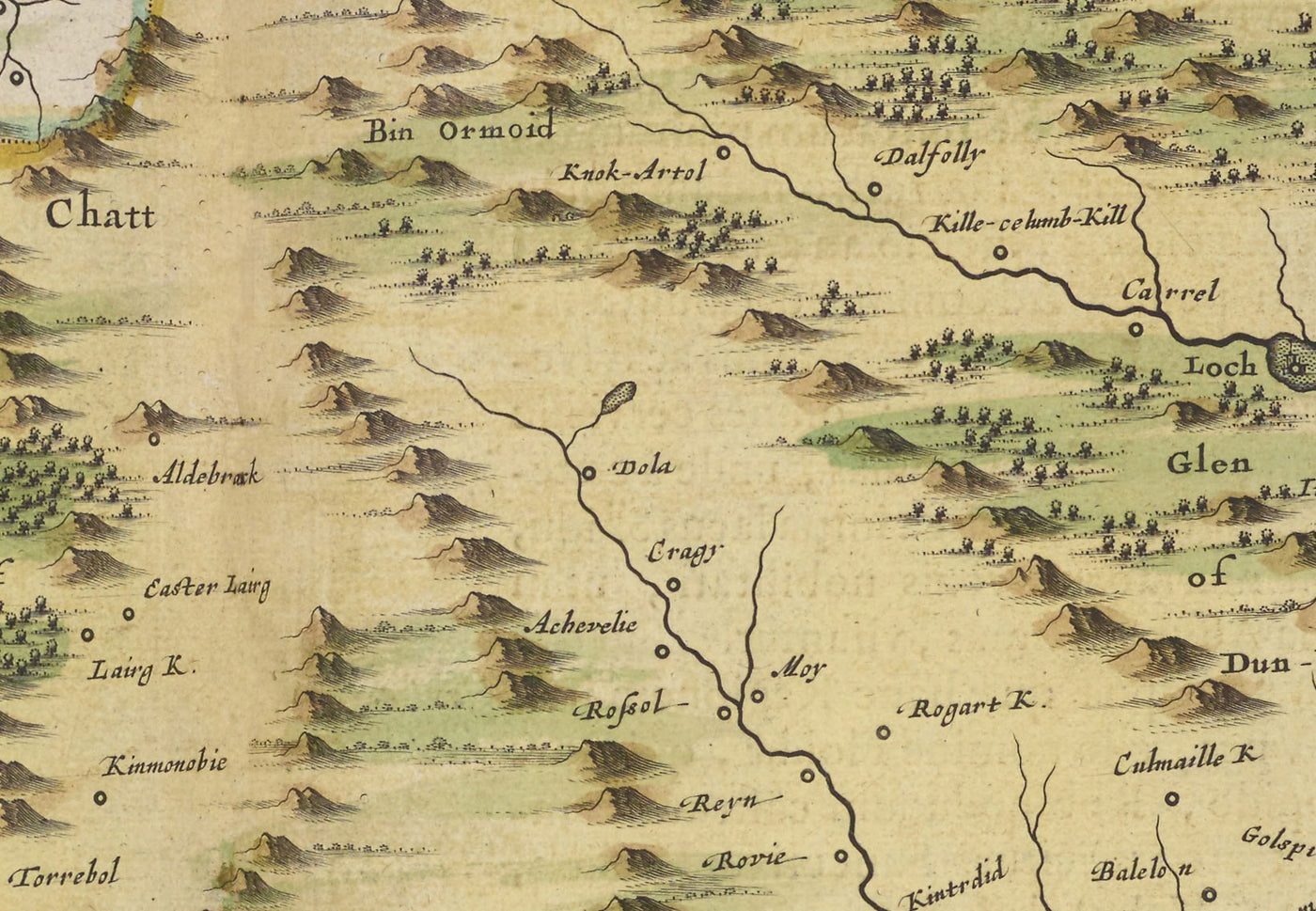 Antiguo mapa de Sutherland en 1665 por Joan Blaeu - Dornoch, Tain, Brora, Skelbo, Helmsdale
