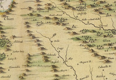 Antiguo mapa de Sutherland en 1665 por Joan Blaeu - Dornoch, Tain, Brora, Skelbo, Helmsdale