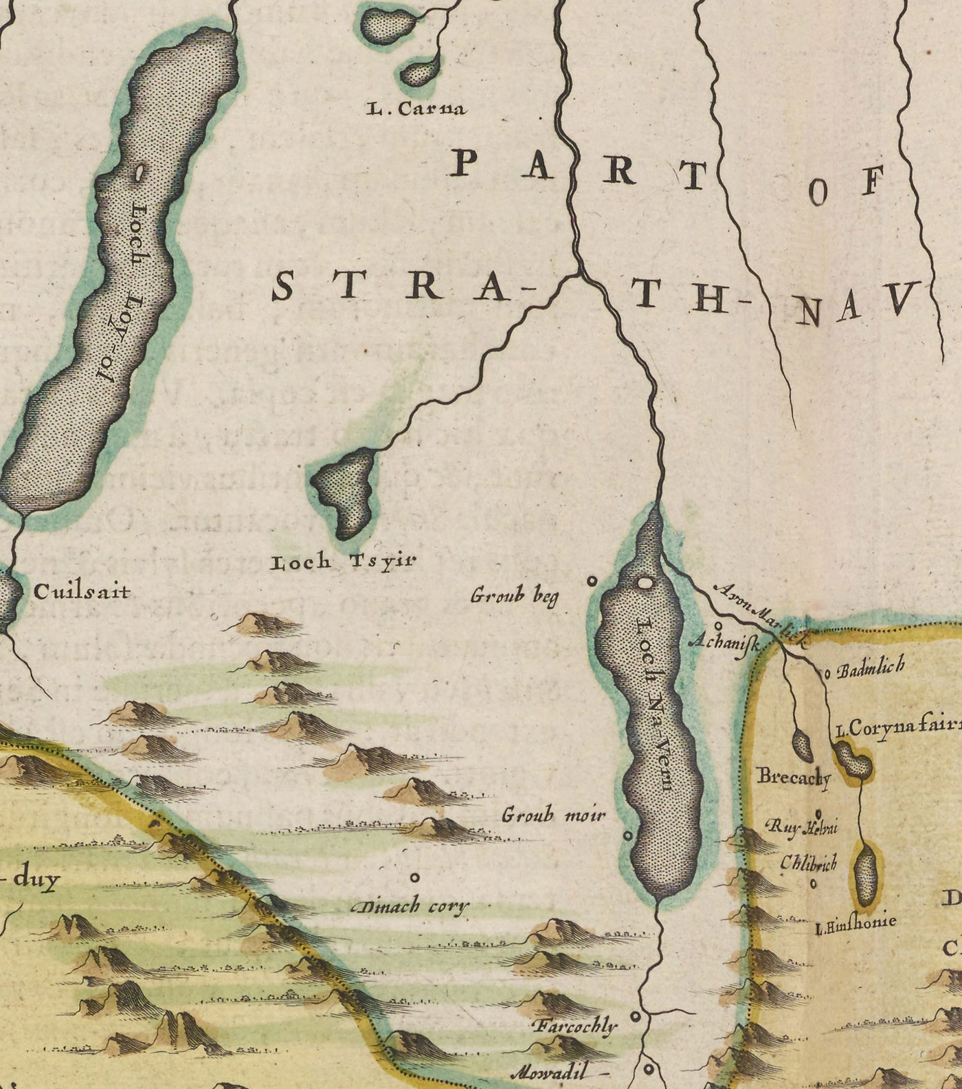 Antiguo mapa de Sutherland en 1665 por Joan Blaeu - Dornoch, Tain, Brora, Skelbo, Helmsdale