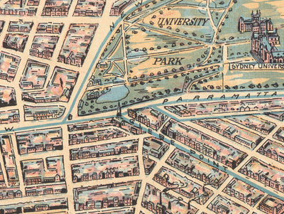 Old Map of Sydney 1902 by John Andrew - Coves Bays, Harbours, Port Jackson, Central Station, Botanic Garden