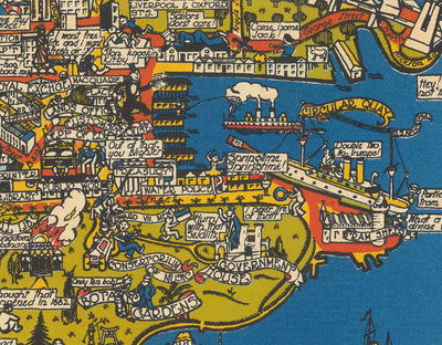 Old Pictorial Map of Sydney, 1932 by Russell Lloyd - Harbour Bridge, Bays, Central Station, Botanic Gardens & Mermaids!