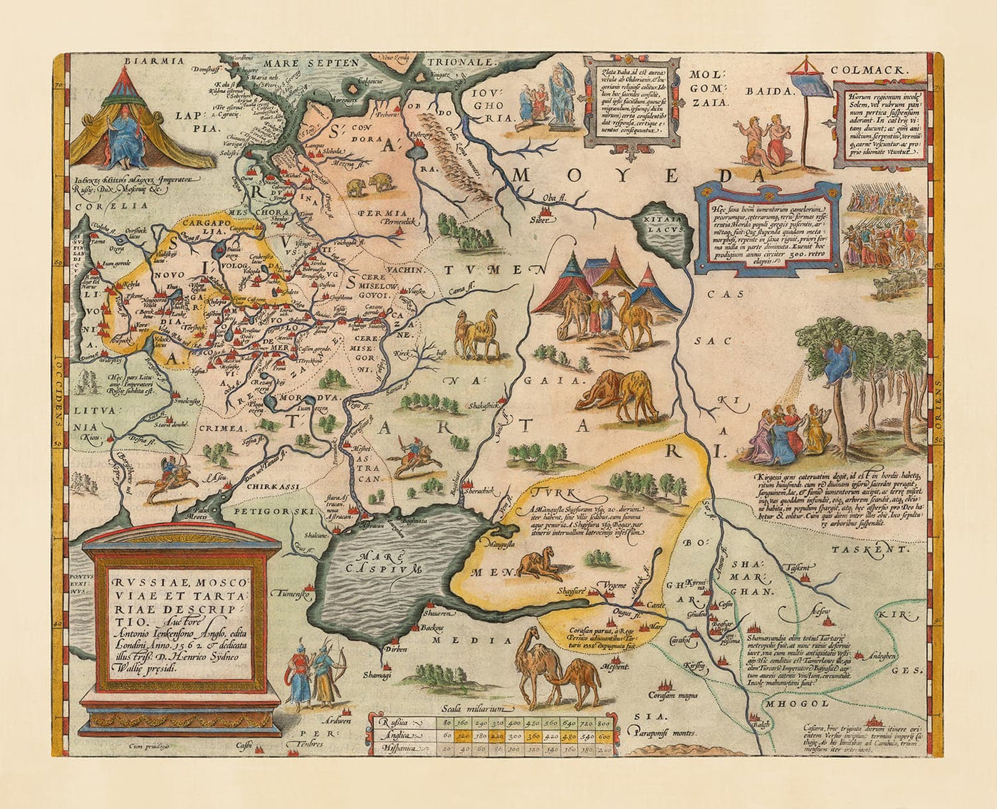 Alte Karte von Russland und Tartaren, 1584 von Ortelius - Seltene Karte von Moskau, Sibirien, Kasachstan, Turkmenistan, Usbekistan 