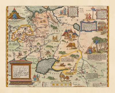 Alte Karte von Russland und Tartaren, 1584 von Ortelius - Seltene Karte von Moskau, Sibirien, Kasachstan, Turkmenistan, Usbekistan 