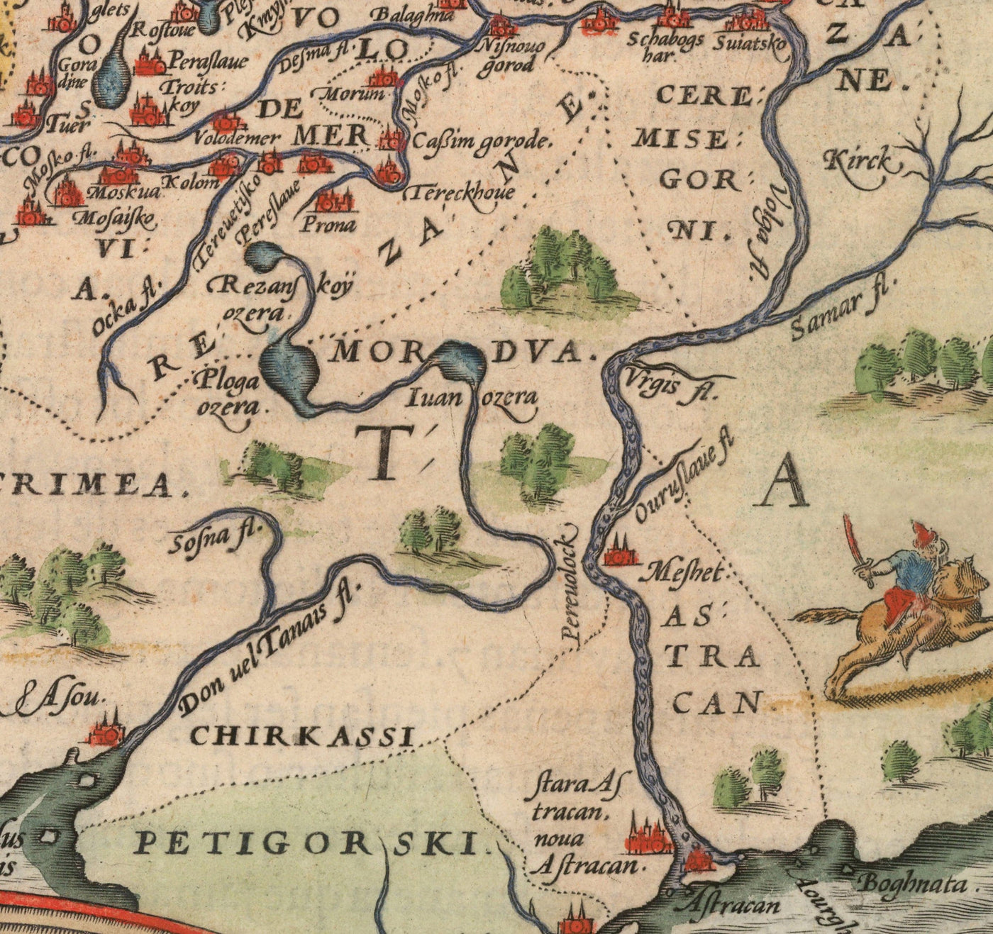 Alte Karte von Russland und Tartaren, 1584 von Ortelius - Seltene Karte von Moskau, Sibirien, Kasachstan, Turkmenistan, Usbekistan 
