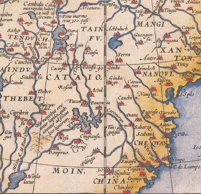 Alte Karte von Tartaren (Russland, Sibirien, China) im Jahr 1584 von Ortelius - Seltene Karte von Zentralasien, Amerika, Japan 