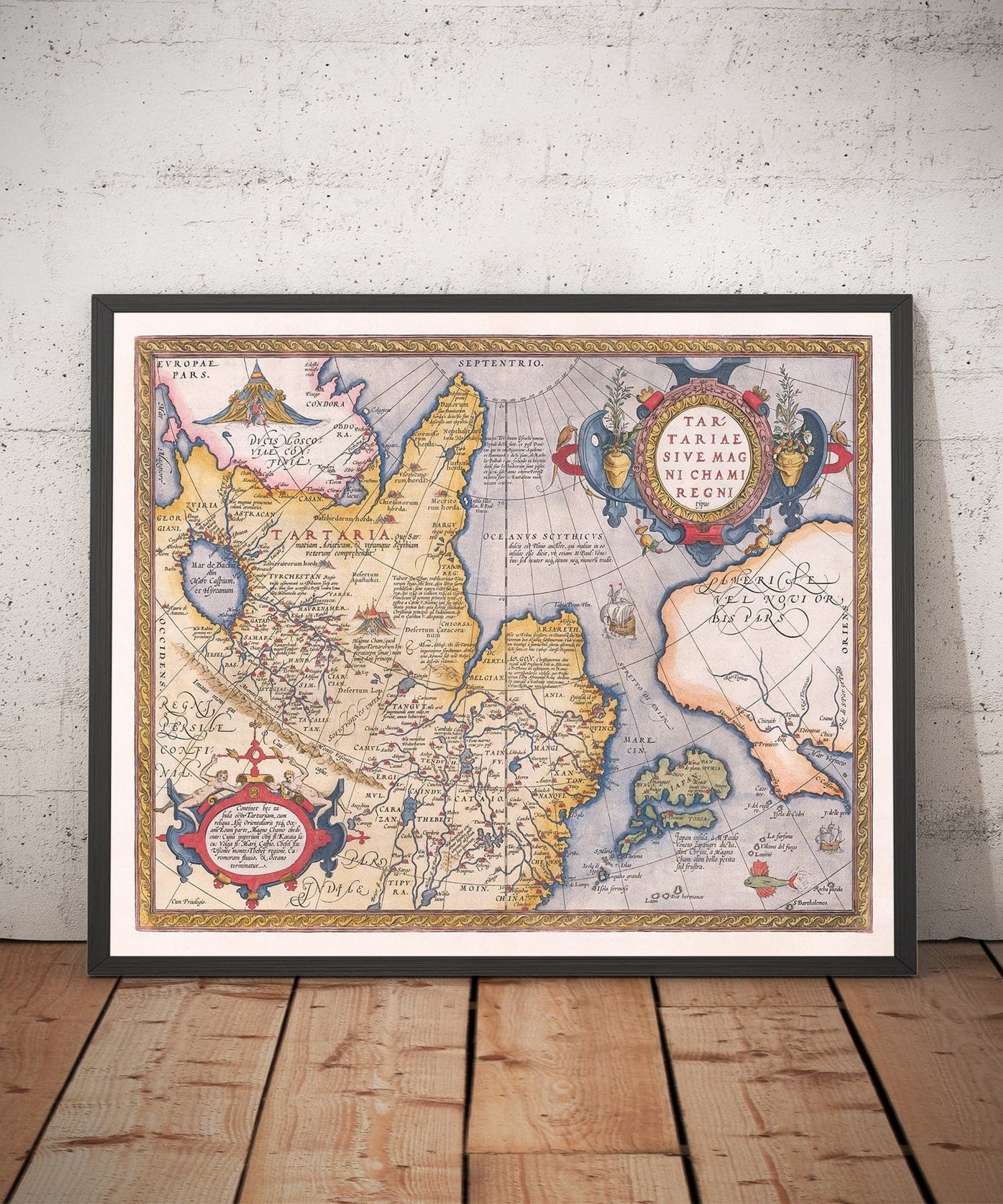 Alte Karte von Tartaren (Russland, Sibirien, China) im Jahr 1584 von Ortelius - Seltene Karte von Zentralasien, Amerika, Japan 