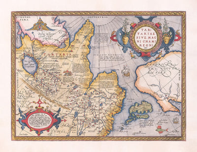Alte Karte von Tartaren (Russland, Sibirien, China) im Jahr 1584 von Ortelius - Seltene Karte von Zentralasien, Amerika, Japan 
