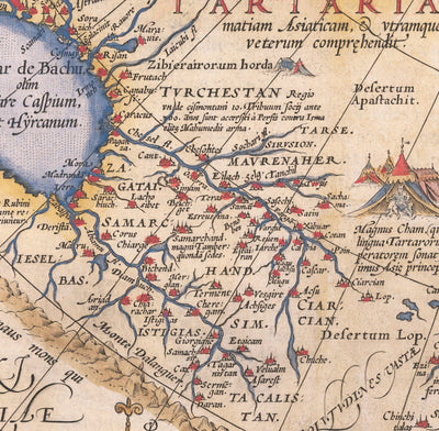 Alte Karte von Tartaren (Russland, Sibirien, China) im Jahr 1584 von Ortelius - Seltene Karte von Zentralasien, Amerika, Japan 