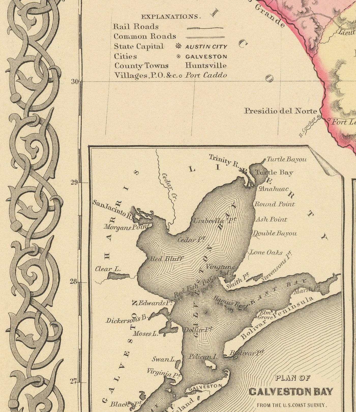 Viejo Mapa de Texas 1856 por Colton - Houston, San Antonio, Dallas, Austin, Fort Worth, El Paso