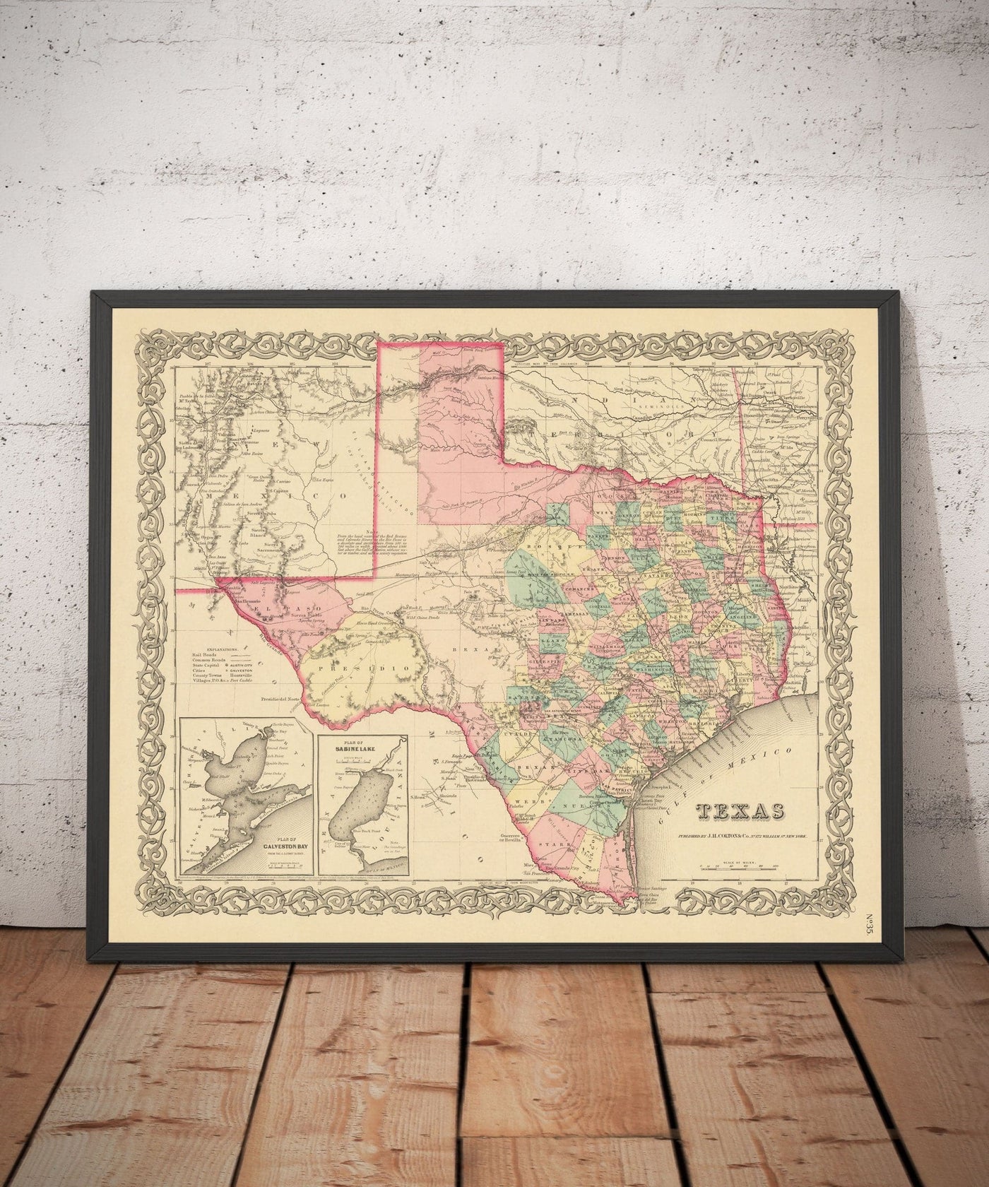Viejo Mapa de Texas 1856 por Colton - Houston, San Antonio, Dallas, Austin, Fort Worth, El Paso