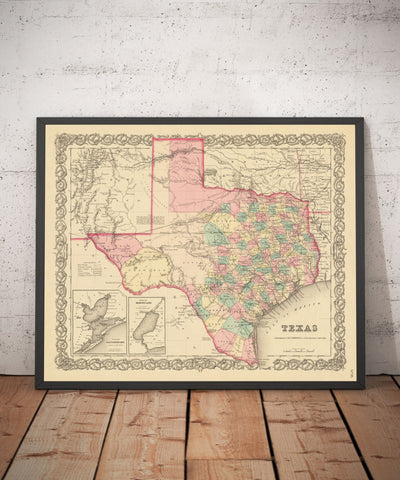 Viejo Mapa de Texas 1856 por Colton - Houston, San Antonio, Dallas, Austin, Fort Worth, El Paso