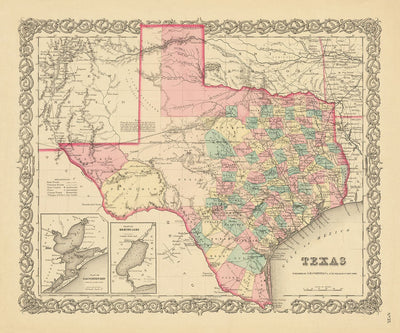 Viejo Mapa de Texas 1856 por Colton - Houston, San Antonio, Dallas, Austin, Fort Worth, El Paso