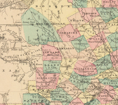 Viejo Mapa de Texas 1856 por Colton - Houston, San Antonio, Dallas, Austin, Fort Worth, El Paso