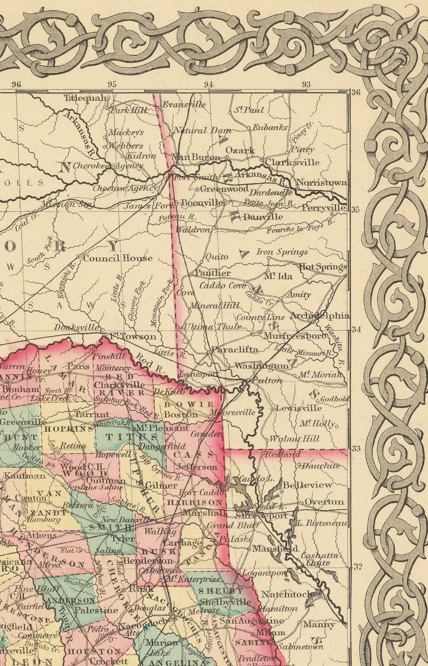 Viejo Mapa de Texas 1856 por Colton - Houston, San Antonio, Dallas, Austin, Fort Worth, El Paso