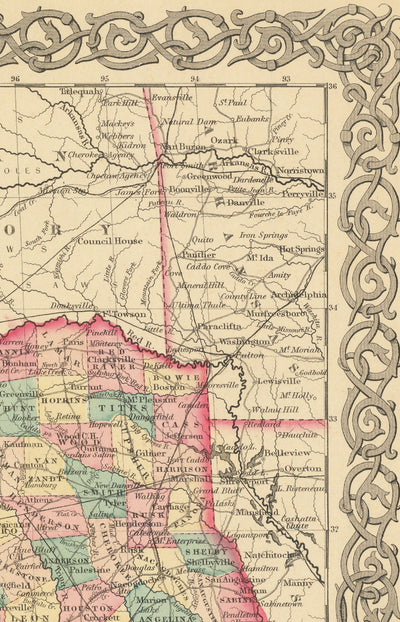 Viejo Mapa de Texas 1856 por Colton - Houston, San Antonio, Dallas, Austin, Fort Worth, El Paso