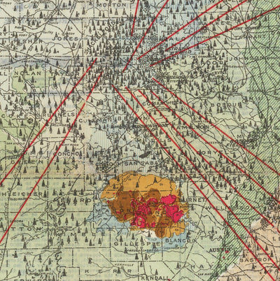 MAPA GEOLÓGICO VIEJO RARO DE TEXAS, 1921 - Tabla de inversión del auge de petróleo del condado de Eastland