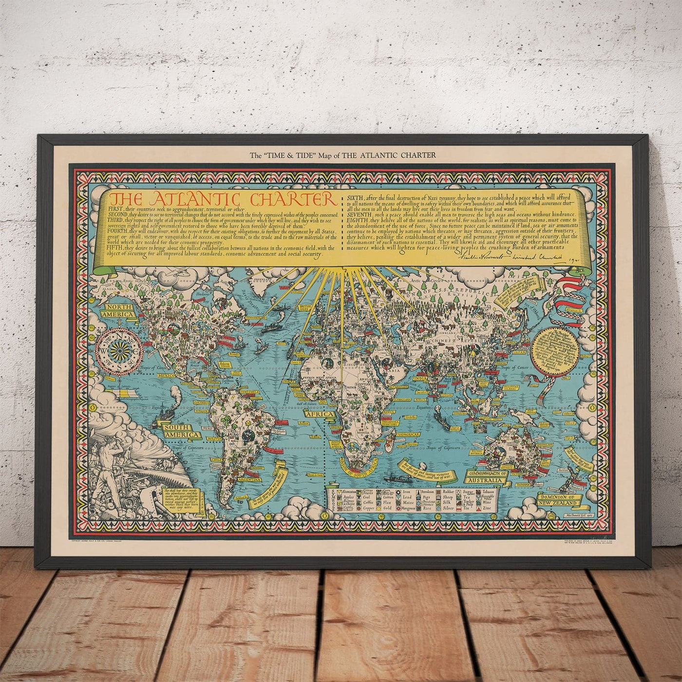 The Atlantic Charter por Max Gill, 1942 - World War 2 United Nations Wall Chart