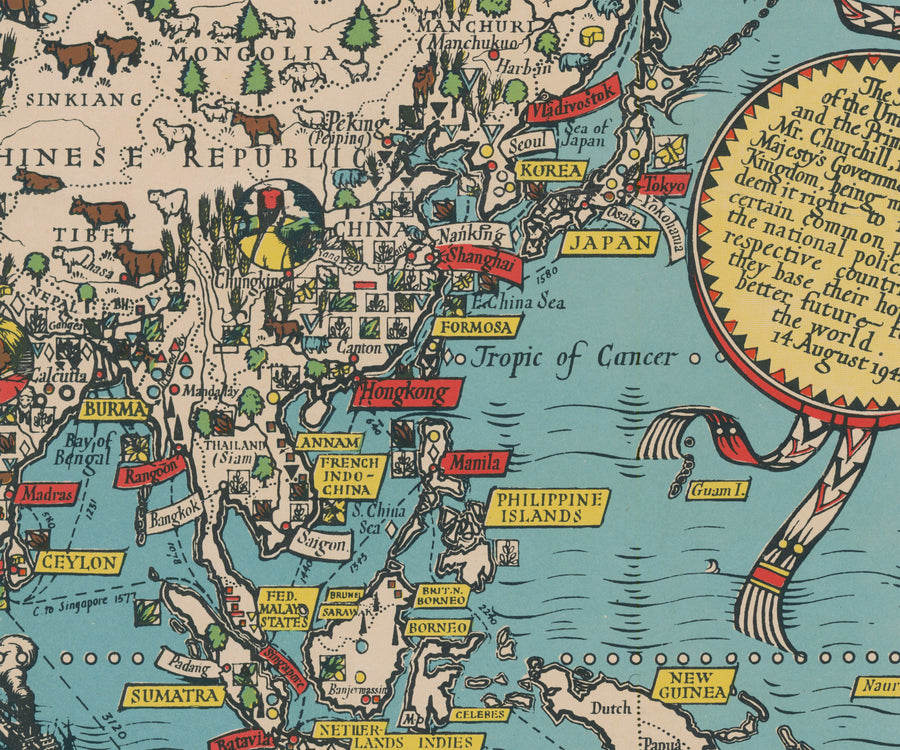 The Atlantic Charter by Max Gill, 1942 - World War 2 United Nations Wall Chart