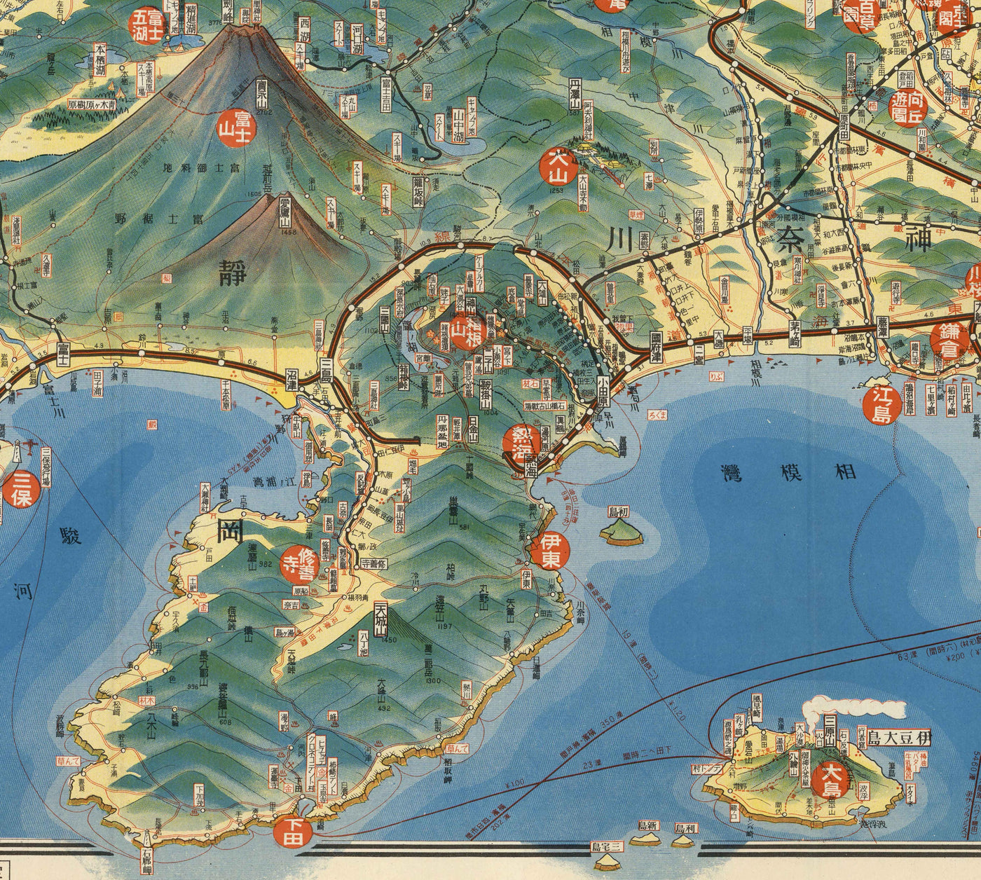 Old Pictorial Map of Tokyo in 1932 by Noriai Jidosha Co. - Chuo, Shinjuku, Koto, Meguro, Taito