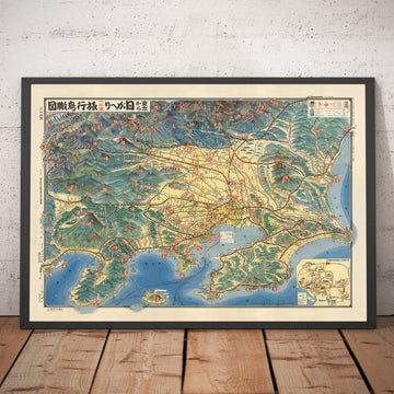 Alter bildlicher Stadtplan von Tokio im Jahr 1932 von Noriai Jidosha Co. - Chuo, Shinjuku, Koto, Meguro, Taito 