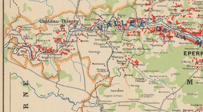 Old Champagne Vineyard Map, France, 1944 by Louis Larmat - Reims, Epernay, Troyes, Chatau-Thierry, Bar-Sur-Seine