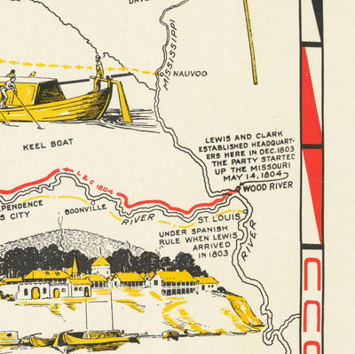Alte Karte der Lewis-&-Clark-Expedition - Corps of Discovery, Oregon Trail, Mormonen, Pony Express, Louisiana Purchase 