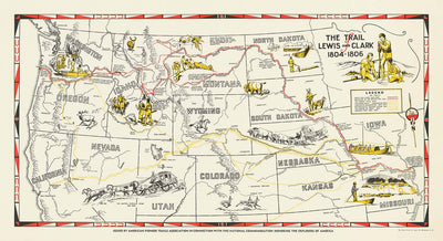 Alte Karte der Lewis-&-Clark-Expedition - Corps of Discovery, Oregon Trail, Mormonen, Pony Express, Louisiana Purchase 