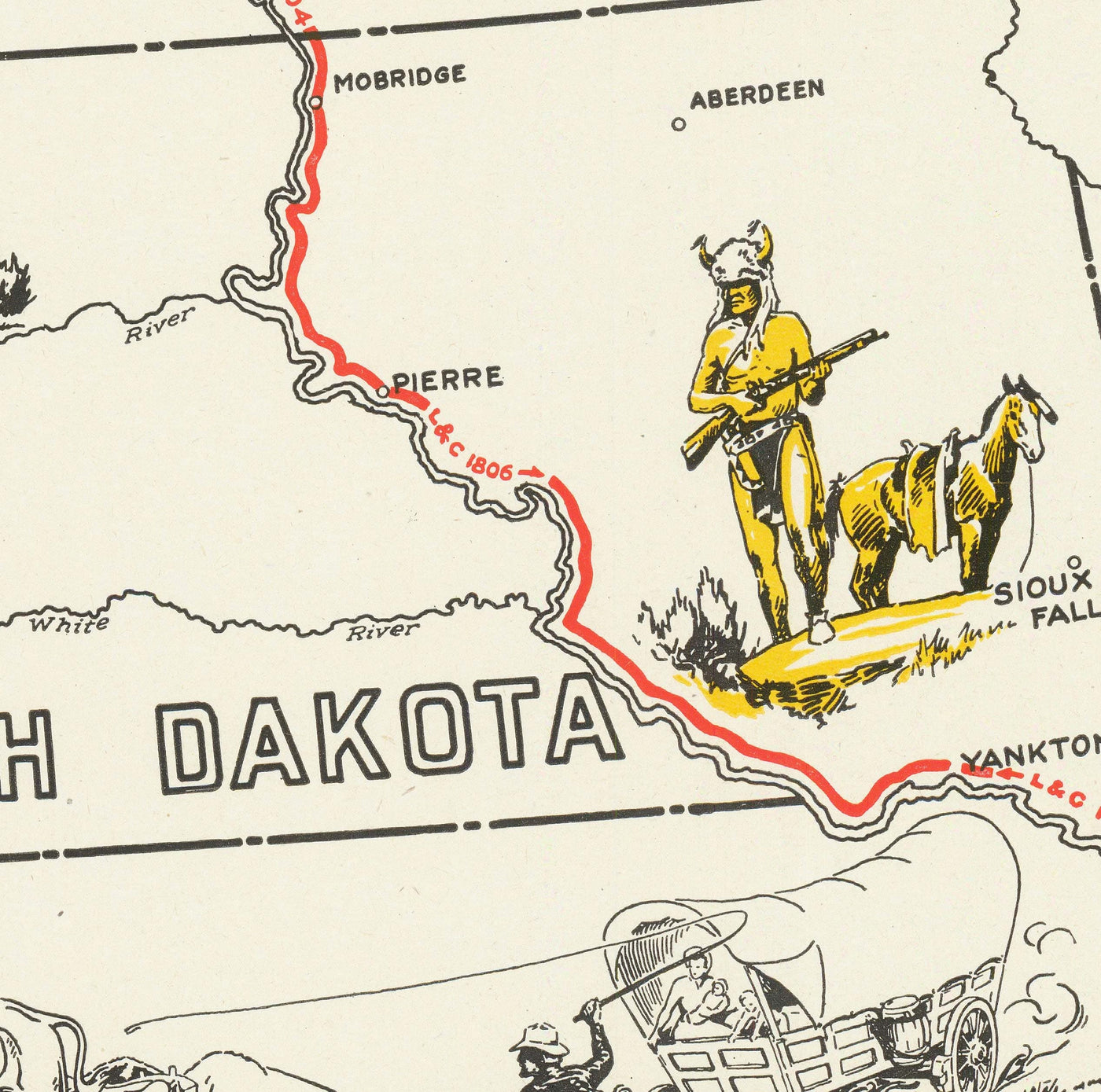 Alte Karte der Lewis-&-Clark-Expedition - Corps of Discovery, Oregon Trail, Mormonen, Pony Express, Louisiana Purchase 