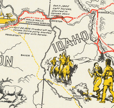 Alte Karte der Lewis-&-Clark-Expedition - Corps of Discovery, Oregon Trail, Mormonen, Pony Express, Louisiana Purchase 