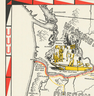 Alte Karte der Lewis-&-Clark-Expedition - Corps of Discovery, Oregon Trail, Mormonen, Pony Express, Louisiana Purchase 
