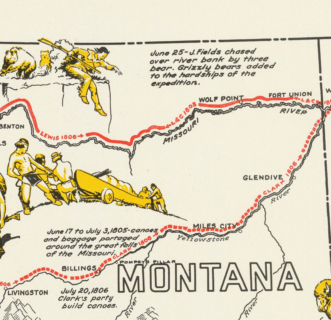 Alte Karte der Lewis-&-Clark-Expedition - Corps of Discovery, Oregon Trail, Mormonen, Pony Express, Louisiana Purchase 