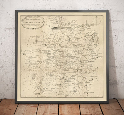 Antiguo mapa de Tunbridge Wells y 14 millas a la redonda por Jasper Sprange, 1802 - Kent, East Sussex