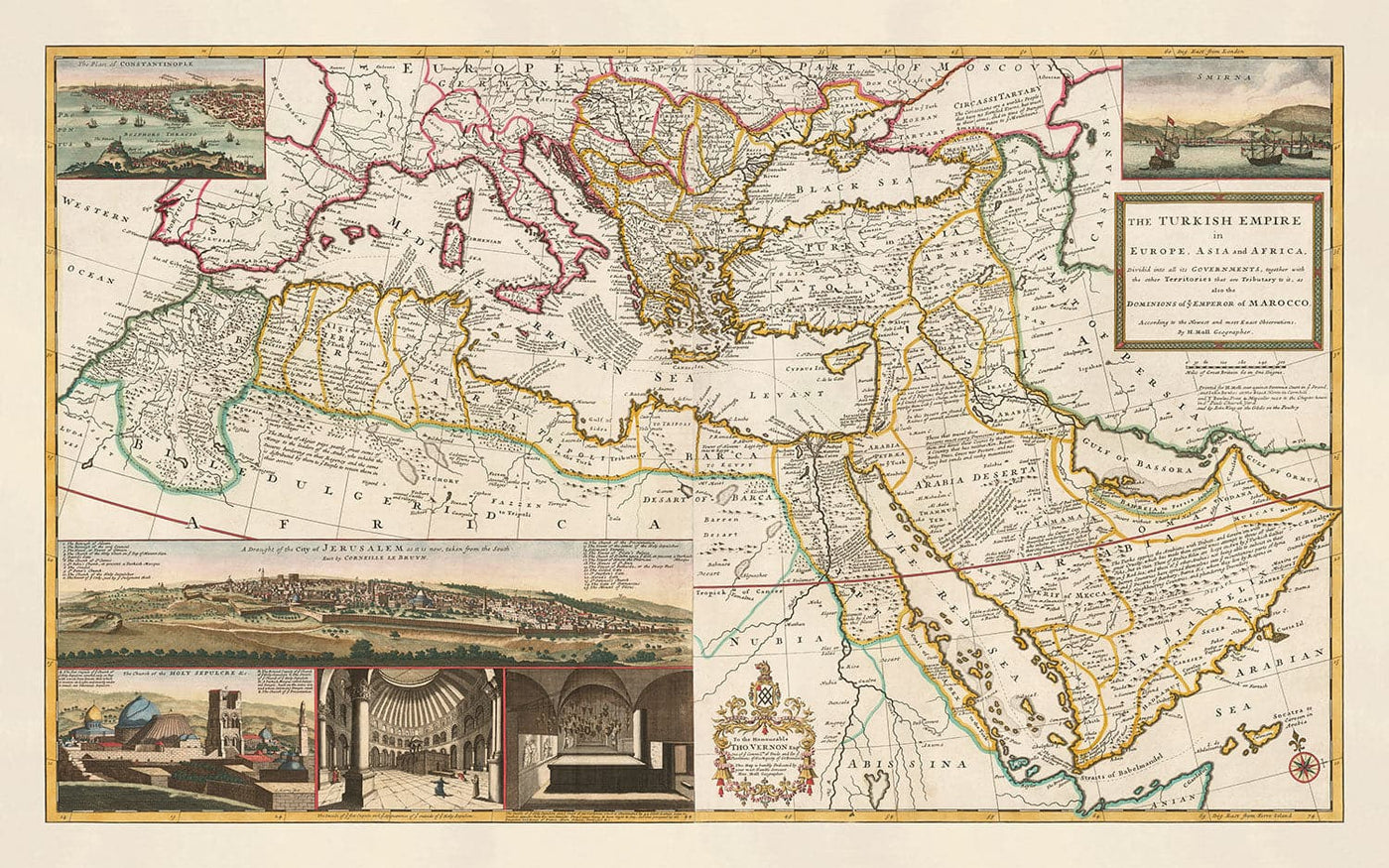Old Map of Ottoman Empire, 1714 by Herman Moll - Turkish Empire - South Europe, North Africa, Balkans, Middle East