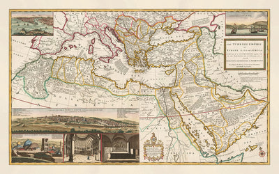 Old Map of Ottoman Empire, 1714 by Herman Moll - Turkish Empire - South Europe, North Africa, Balkans, Middle East