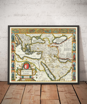 Old Map of the Turkish / Ottoman Empire by John Speed, 1627 - Turkey, Balkans, Greece, Iran, Egypt, Syria