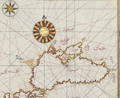 Antiguo mapa árabe de Europa en 1525 por Piri Reis - Francia, España, Reino Unido, Turquía, Alemania