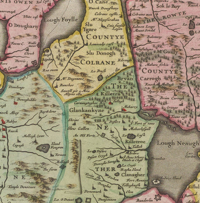 Old Map of Ulster, Northern Ireland in 1665 by Joan Blaeu - Belfast, Derry, County Antrim & Down, Eire