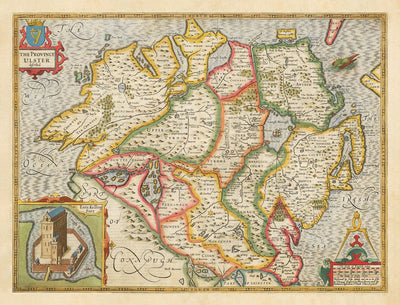 Old Map of Ulster, Northern Ireland in 1611 by John Speed - Belfast, Derry, County Antrim & Down